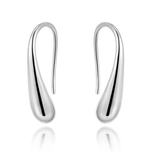 NWT Minimalist Teardrop Dangle Hook Earrings Sterling Silver 925 Stamped - Picture 7 of 8